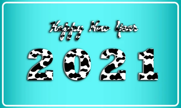 Текст 2021 Щасливий Новорічний Шаблон Ілюстрацією Коров Ячого Кольору — стокове фото