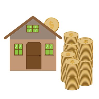 madeni para kavramına sahip ev. Ev için para tasarrufu, vektör illüstrasyonu 