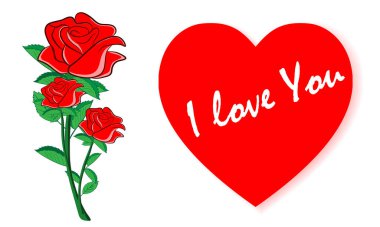 çiçek kırmızı gül kalp izole beyaz arkaplan vektör illüstrasyon grafik tasarım konsepti sevgililer günü 