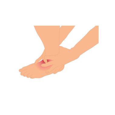  Ayak bileğindeki bağ, beyaz arka plandaki grafik tasarım vektör çizimi yüzünden ayak bileği tutan bir adam.
