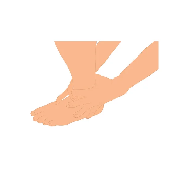男子托着脚踝 因为受伤脚踝的韧带 图形设计矢量在白色背景上的说明 — 图库矢量图片