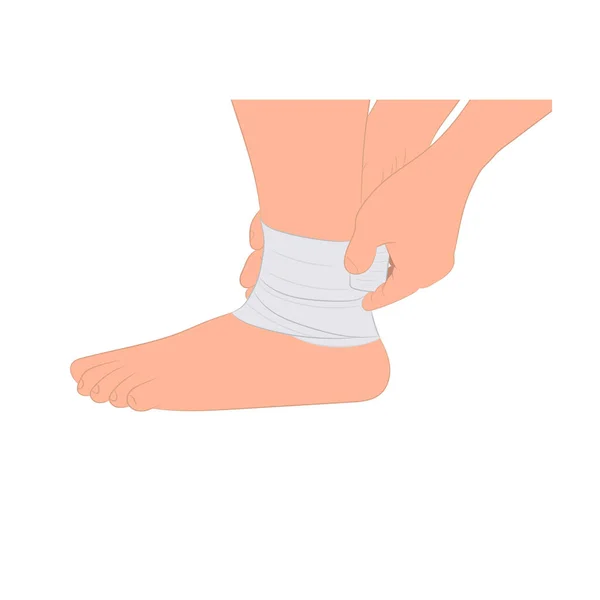 Grafik Bild Hand Man Håller Tillämpa Komprimering Bandage Ankel Skada — Stock vektor