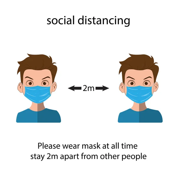 Masque Facial Médical Vecteur Séjour Distanciation Sociale Des Autres — Image vectorielle