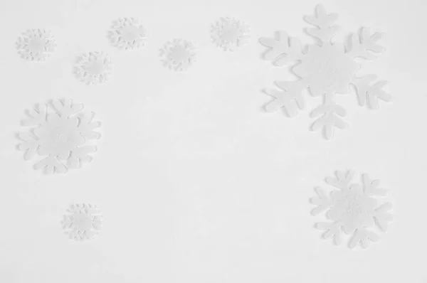 Białego Filcu Płatki Śniegu Białym Tle Tło Wakacje Zima Biały — Zdjęcie stockowe