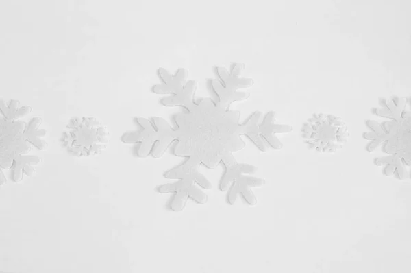 White Felt Snowflakes White Background Winter Holiday Background White White — Stock Photo, Image