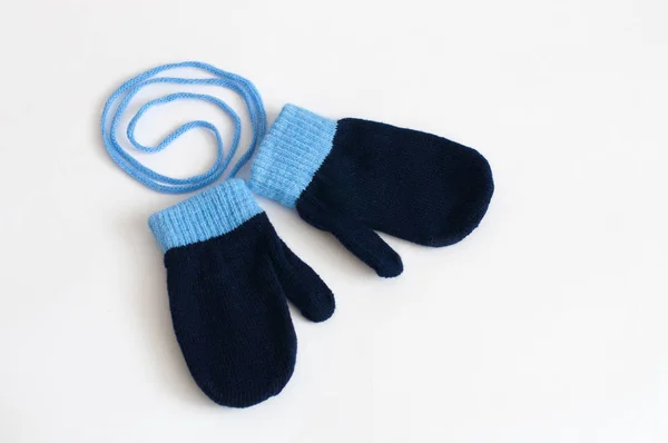 Blue Knitted Mittens Isolated White Background Winter Symbol — Stock Photo, Image