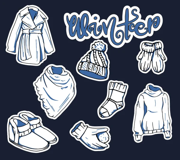 Συλλογή Χειμερινών Ρούχων Vector Συλλογή Ρούχων Για Χειμώνα Στυλ Κινουμένων — Διανυσματικό Αρχείο