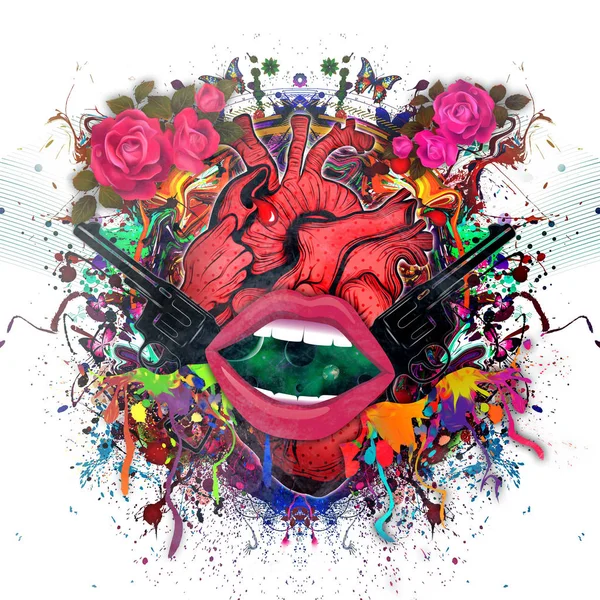 Abstrakte Magische Rosa Lippen Auf Abstraktem Hintergrund — Stockfoto