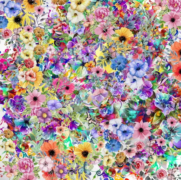 Abstrato Mágico Colorido Fundo Com Flores — Fotografia de Stock