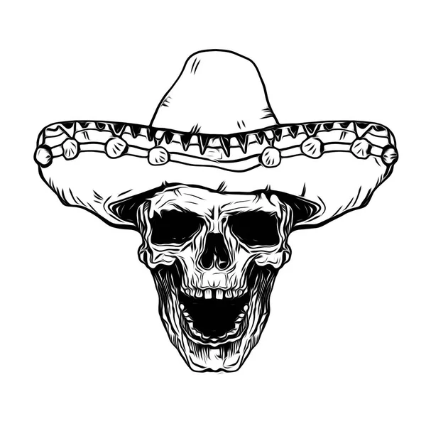 Cráneo Monocromo Sombrero Aislado Sobre Fondo Blanco Concepto Halloween — Foto de Stock