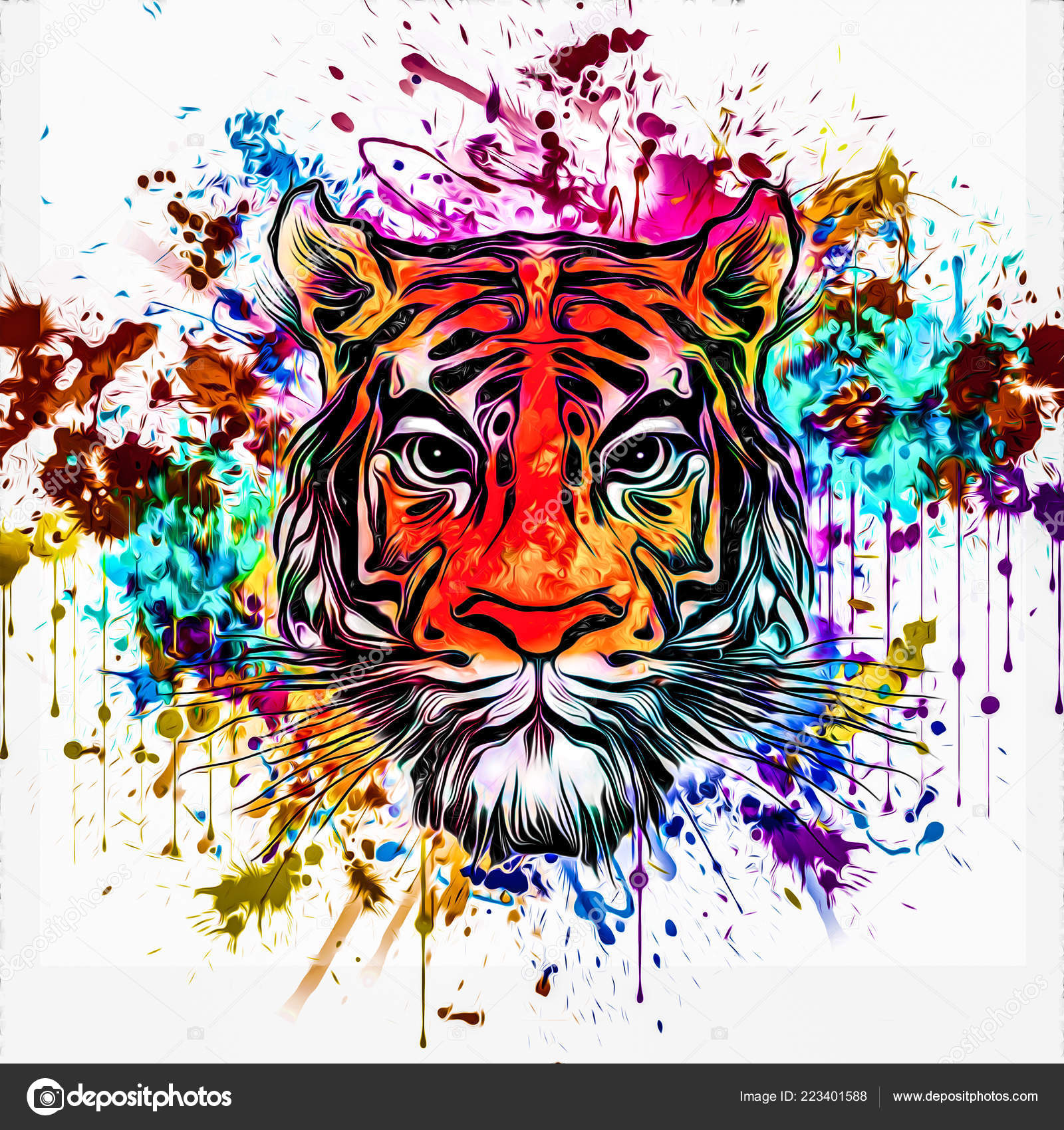Tatuagem Rosto Tigre Selvagem Com Fundo Abstrato Colorido Ilustração de  ©valik4053022 #223401588, image size:1600x1700