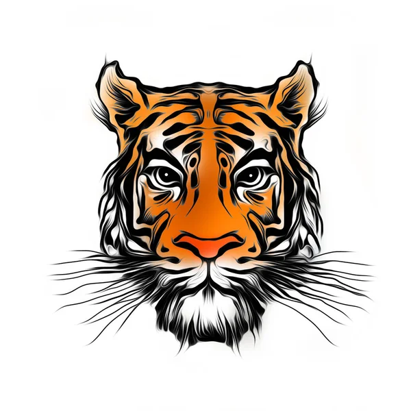 Tiger Huvud Tatuering Illustration Vit Bakgrund — Stockfoto