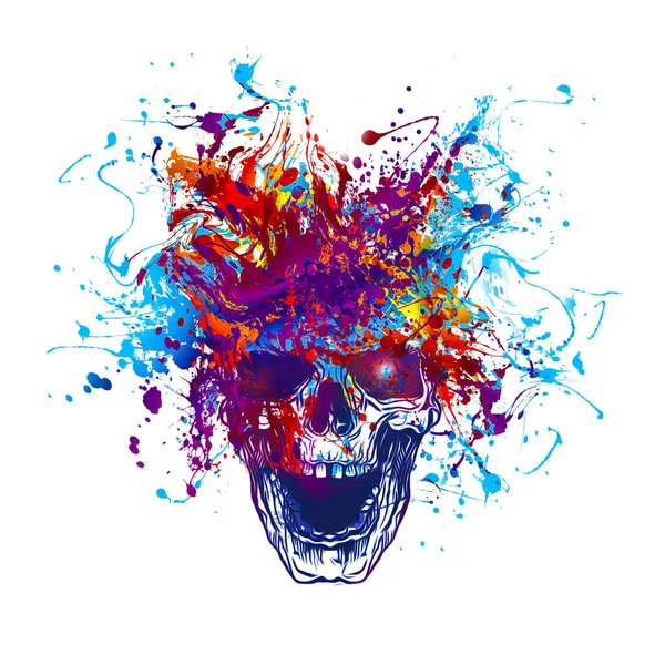 Colored skull with opened mouth isolated on white background