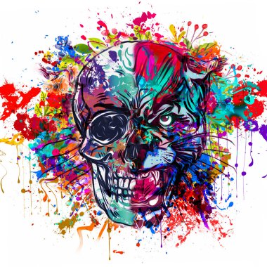 Beyaz arka plan üzerinde izole renkli kafatası