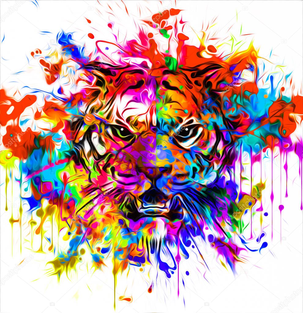 Tiger head colorful illustration on white background