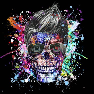 Siyah arkaplanda yaratıcı renkli kafatası