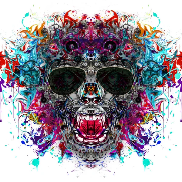 Calavera Animal Color Con Engranajes Aislados Sobre Fondo Blanco — Foto de Stock