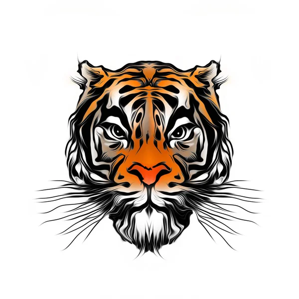 Tiger Hoved Tatovering Illustration Hvid Baggrund - Stock-foto