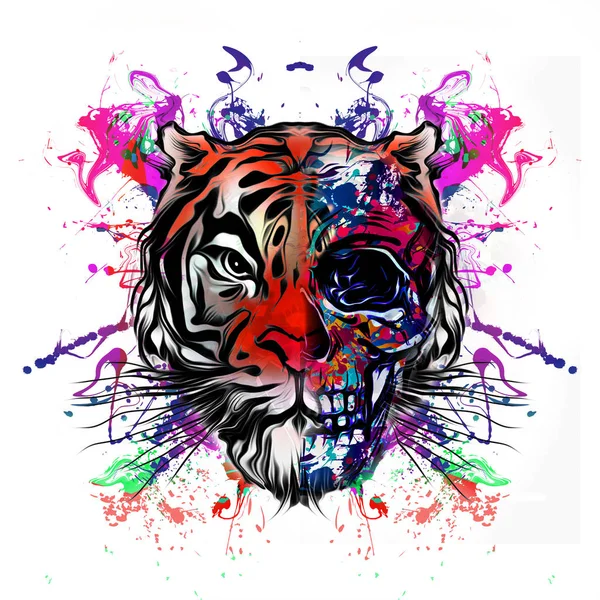 Tiger Head Tattoo Illustration White Background — Stock Photo, Image