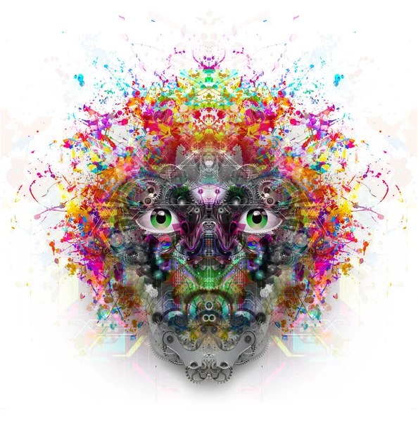 Streszczenie Kolorowy Obraz Kot Robota — Zdjęcie stockowe