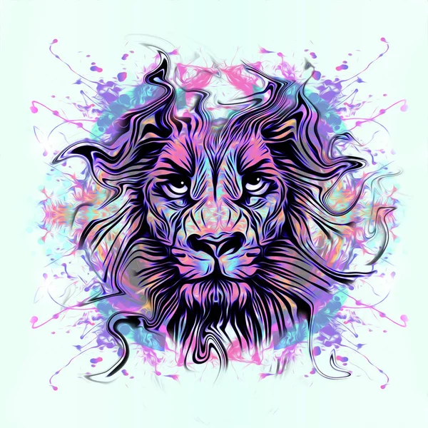 Beyaz arka plan üzerinde izole renkli sanatsal aslan