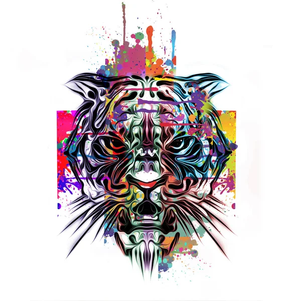 Tiger Huvud Med Kreativ Abstrakt Element Vit Bakgrund — Stockfoto