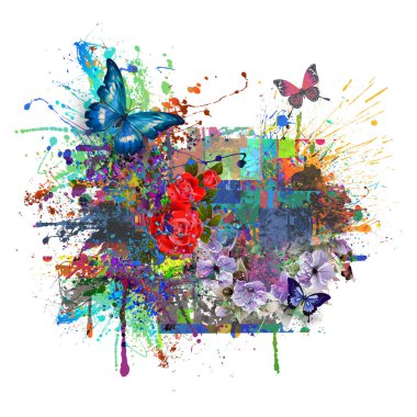 Kelebekler ve çiçekler ile soyut yaratıcı duvar kağıdı