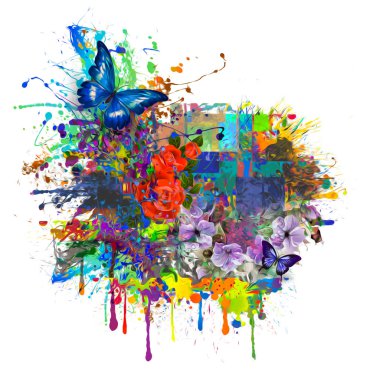 Kelebekler ve çiçekler ile soyut yaratıcı duvar kağıdı