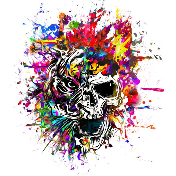色付きの背景に頭蓋骨と虎 イラストレーション — ストック写真