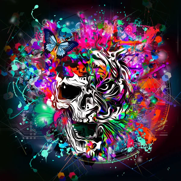 Skull Tiger Colored Background Illustration — Stock Photo, Image