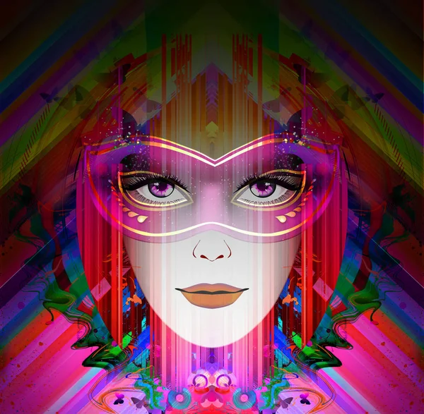 Futuristic Colorful Background Beautiful Female Face Butterflies Illustration — Stock Photo, Image