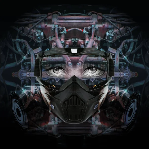 future tech background - cyberpunk robot - Illustration