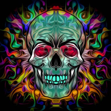 Arka plan için renkli kafatası ile soyut yaratıcı illüstrasyon 