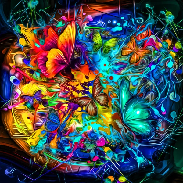 Abstract Multicolored Splashes Butterflies Digital Illustration — Stock Photo, Image