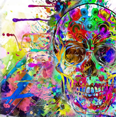 Renkli kafatası ile soyut yaratıcı illüstrasyon 