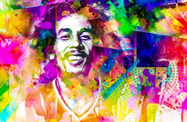 Renkli boya, Bob Marley yüzüyle dijital illüstrasyon serpiştiriyor