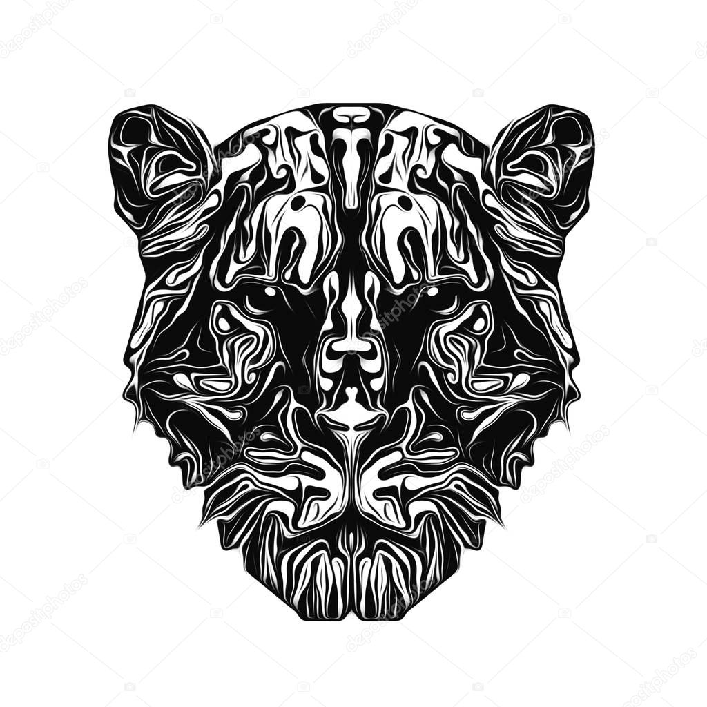 monochrome artistic lioness muzzle isolated on white background
