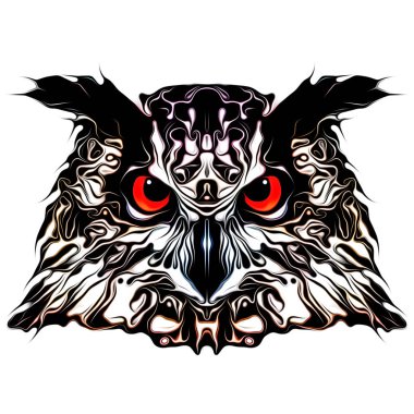 Beyaz arkaplanda kırmızı gözlü baykuş