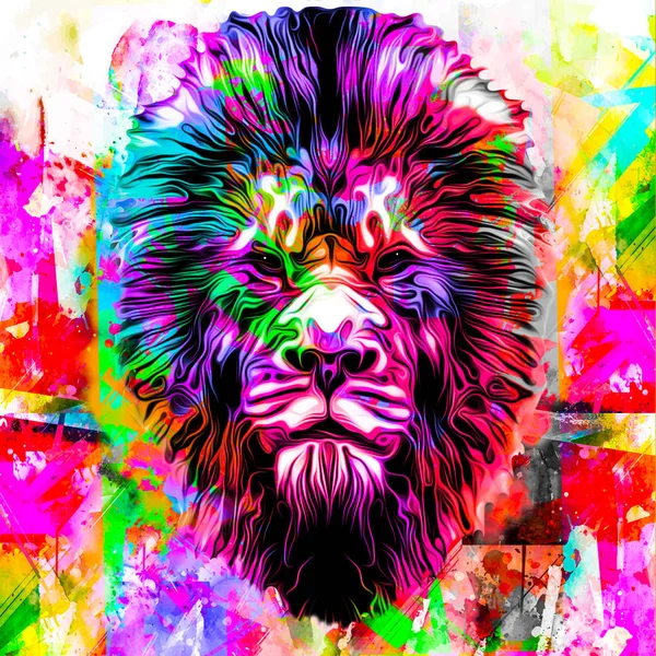 Leão Artístico Brilhante Sobre Fundo Colorido — Fotografia de Stock