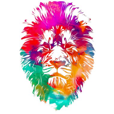 Beyaz arka plan üzerinde izole renkli sanatsal aslan