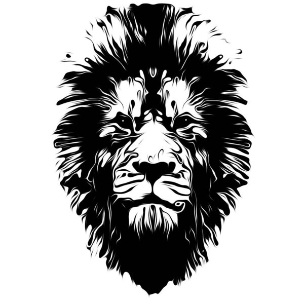 Monochrome artistic lion isolated on white background