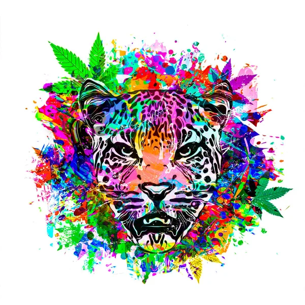 Grunge Hintergrund Mit Graffiti Und Bemalten Leoparden — Stockfoto