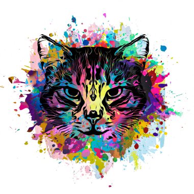 Grafiti ve boyalı kedi ile grunge arkaplan