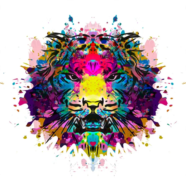 Tiger Head Colorful Illustration White Background — Stock Photo, Image