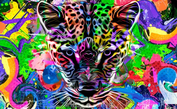 抽象的彩色豹脸 平面设计概念 — 图库照片