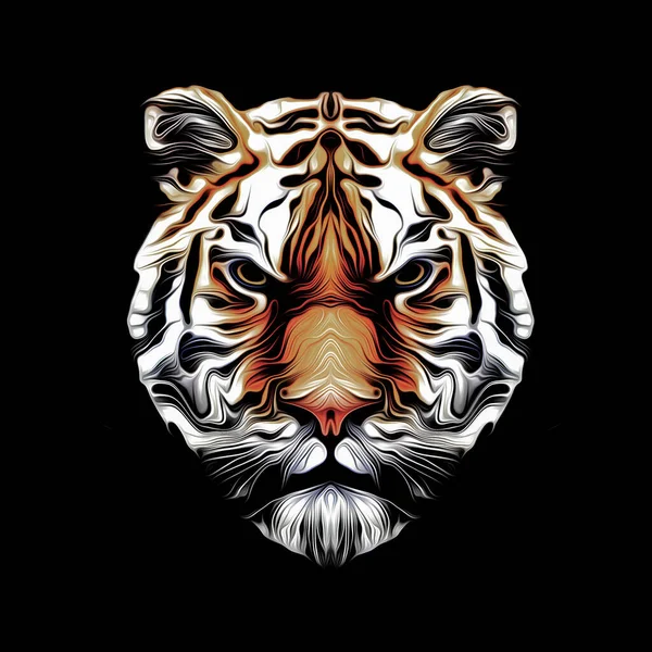 Kolorowy Abstrakcyjny Tygrys Czarnym Tle — Zdjęcie stockowe