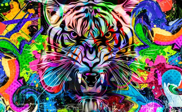 Kolorowy Abstrakcyjny Tygrys Kolorowymi Bryzgami Tła — Zdjęcie stockowe