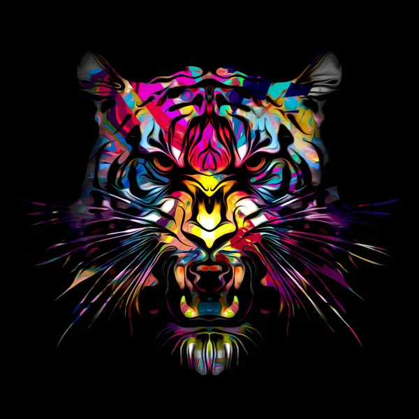 Tigre Abstrait Coloré Sur Fond Noir — Photo