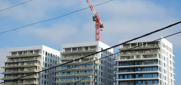 Processo Construção Novos Apartamentos Cidade Fundo Urbano — Fotografia de Stock