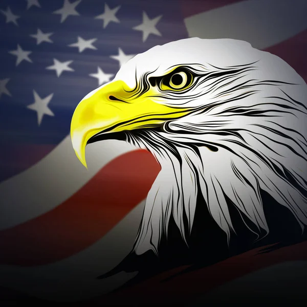 鹰脸隔离在美国国旗背景上 — 图库照片